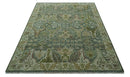 8x10 Gray, Silver and Green Hand Knotted Traditional Large Design wool area rug
