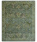 8x10 Gray, Silver and Green Hand Knotted Traditional Large Design wool area rug