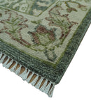 8x10 Gray, Silver and Green Hand Knotted Traditional Large Design wool area rug