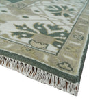 8x10 Green, Ivory and Olive Hand knotted Oriental Oushak wool Area Rug