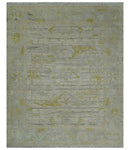 8x10 Hand Knotted Antique Ivory, Silver and Olive Traditional Wool Rug