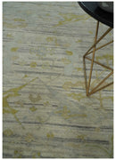 8x10 Hand Knotted Antique Ivory, Silver and Olive Traditional Wool Rug