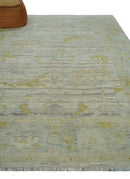 8x10 Hand Knotted Antique Ivory, Silver and Olive Traditional Wool Rug