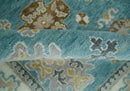8x10 Hand Knotted Aqua and Ivory Traditional Oushak Wool Area Rug