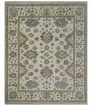8x10 Hand Knotted Beige, Brown and Silver Traditional Vintage Persian Style Antique Wool Rug | TRDCP722810