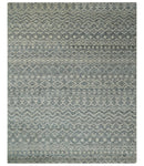 8x10 Hand Knotted Beige, Gray and Blue Modern Contemporary Southwestern Tribal Trellis Recycled Silk Area Rug | OP44