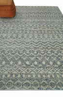 8x10 Hand Knotted Beige, Gray and Blue Modern Contemporary Southwestern Tribal Trellis Recycled Silk Area Rug | OP44