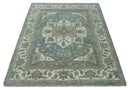 8x10 Hand Knotted Beige, Ivory and Gray Traditional Turkish Design Wool Area Rug