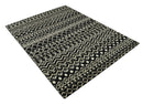 Hand Knotted Black and Ivory Modern Contemporary Southwestern Tribal Trellis Recycled Silk Area Rug