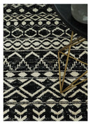 Hand Knotted Black and Ivory Modern Contemporary Southwestern Tribal Trellis Recycled Silk Area Rug