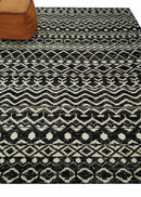 Hand Knotted Black and Ivory Modern Contemporary Southwestern Tribal Trellis Recycled Silk Area Rug