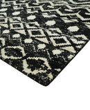 Hand Knotted Black and Ivory Modern Contemporary Southwestern Tribal Trellis Recycled Silk Area Rug