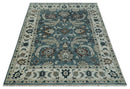 8x10 Hand Knotted Blue and Ivory Traditional Antique Style Wool Area Rug | TRDCP1600810S