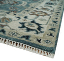 8x10 Hand Knotted Blue and Ivory Traditional Antique Style Wool Area Rug | TRDCP1600810S