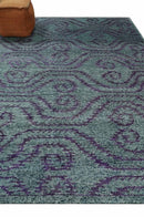 5x8 and 8x10 Hand Knotted  Blue, Gray and Purple Modern Contemporary Southwestern Tribal Recycled Silk Area Rug