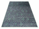 5x8 and 8x10 Hand Knotted  Blue, Gray and Purple Modern Contemporary Southwestern Tribal Recycled Silk Area Rug