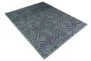 5x8 and 8x10 Hand Knotted  Blue, Gray and Purple Modern Contemporary Southwestern Tribal Recycled Silk Area Rug