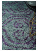 5x8 and 8x10 Hand Knotted  Blue, Gray and Purple Modern Contemporary Southwestern Tribal Recycled Silk Area Rug