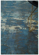 8x10 Hand Knotted Blue, Ivory and Charcoal Abstract Wool Area Rug