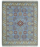 8x10 Hand Knotted Blue, Ivory, Beige and Rust Traditional Persian Oushak Wool Rug | AC8810