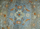 8x10 Hand Knotted Blue, Silver and Beige Persian Recycled Silk Area Rug