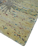 8x10 Hand Knotted Blue, Silver and Beige Persian Recycled Silk Area Rug