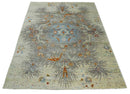 8x10 Hand Knotted Blue, Silver and Beige Persian Recycled Silk Area Rug