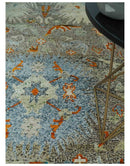 8x10 Hand Knotted Blue, Silver and Beige Persian Recycled Silk Area Rug