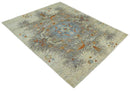 8x10 Hand Knotted Blue, Silver and Beige Persian Recycled Silk Area Rug