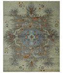 8x10 Hand Knotted Blue, Silver and Beige Persian Recycled Silk Area Rug