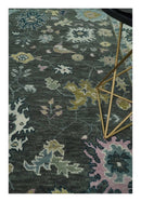 8x10 Hand Knotted Charcoal and Ivory Traditional Vintage Antique Persian Wool Rug | TRDCP891810
