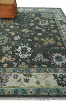 8x10 Hand Knotted Charcoal and Ivory Traditional Vintage Antique Persian Wool Rug | TRDCP891810
