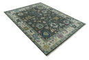 8x10 Hand Knotted Charcoal and Ivory Traditional Vintage Antique Persian Wool Rug | TRDCP891810