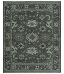 8x10 Hand Knotted Charcoal and Silver Traditional Oushak Wool Rug