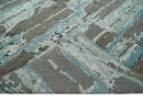 8x10 Hand Knotted Charcoal, Ivory and Aqua Modern Abstract Wool Area Rug