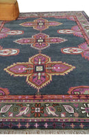 8x10 and 10x14 Hand Knotted Charcoal, Silver and Pink Traditional Wool Area Rug