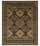 8x10 Hand Knotted Olive, Gold, Black and Brown Oriental Traditional Wool Area Rug