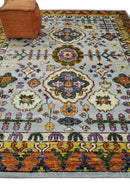8x10 and 9x12 Hand Knotted Silver, Rust and Gold Persian Oushak made of Recycled Silk Area Rug