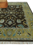 8x10 Hand Knotted Olive and Green Traditional Persian Oushak Wool Rug