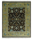 8x10 Hand Knotted Olive and Green Traditional Persian Oushak Wool Rug