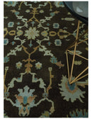 8x10 Hand Knotted Olive and Green Traditional Persian Oushak Wool Rug