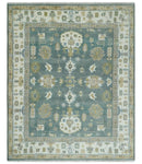 8x10 Hand Knotted Gray, Ivory and Olive Traditional Persian Oushak Wool Rug | TRDCP1107810