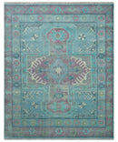 8x10 Hand Knotted Heriz Serapi Aqua, Pink and Ivory Floral Area Rug | TRDCP1369810