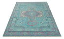 8x10 Hand Knotted Heriz Serapi Aqua, Pink and Ivory Floral Area Rug | TRDCP1369810
