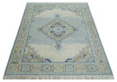 8x10 Hand Knotted Traditional Serapi Blue And Beige Wool Area Rug