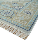8x10 Hand Knotted Traditional Serapi Blue And Beige Wool Area Rug