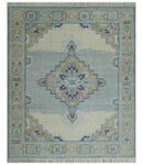 8x10 Hand Knotted Traditional Serapi Blue And Beige Wool Area Rug