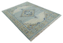 8x10 Hand Knotted Traditional Serapi Blue And Beige Wool Area Rug