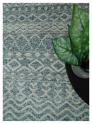 8x10 Hand Knotted Ivory and Blue Modern Contemporary Southwestern Tribal Trellis Recycled Silk Area Rug
