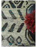 8x10 Hand Knotted Ivory and Charcoal Modern Contemporary Recycled Silk Area Rug